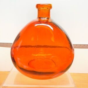 Balloon Askew Vase Recycled Glass Orange Amber Opaque 9” Heigh Made In Spain